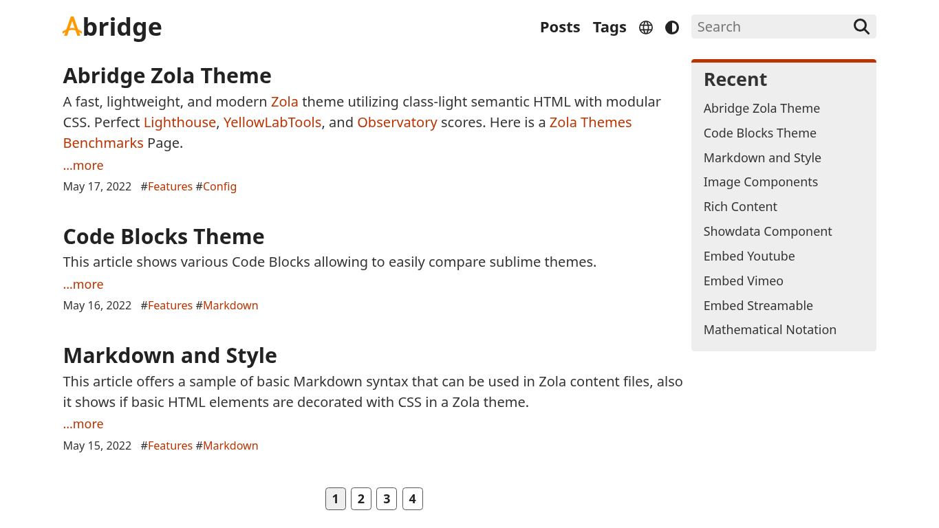 Abridge Zola Theme desktop preview captured by PWAs.app