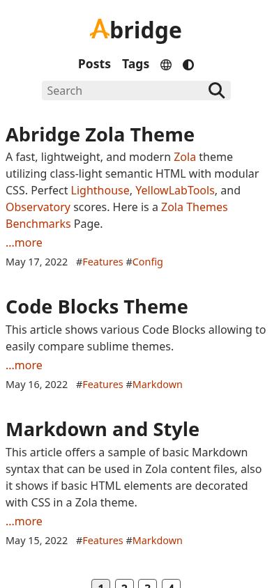 Abridge Zola Theme mobile preview captured by PWAs.app