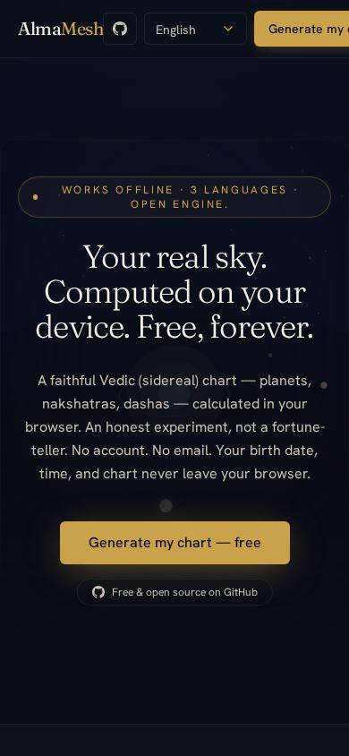 AlmaMesh — Vedic Astrology mobile preview captured by PWAs.app