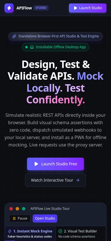 APIFlow Studio mobile preview captured by PWAs.app