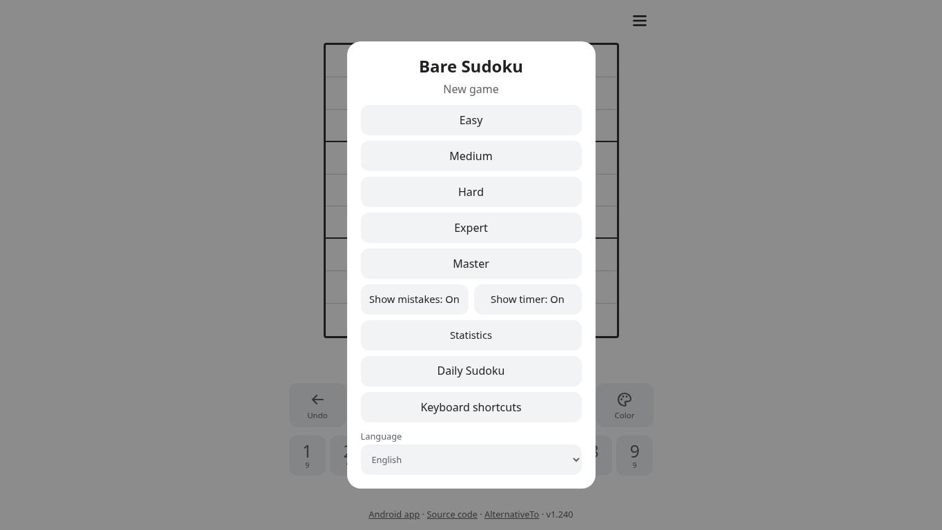 Bare Sudoku desktop preview captured by PWAs.app
