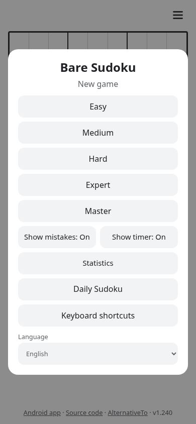 Bare Sudoku mobile preview captured by PWAs.app