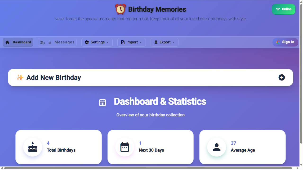 Birthday Reminder Dashboard