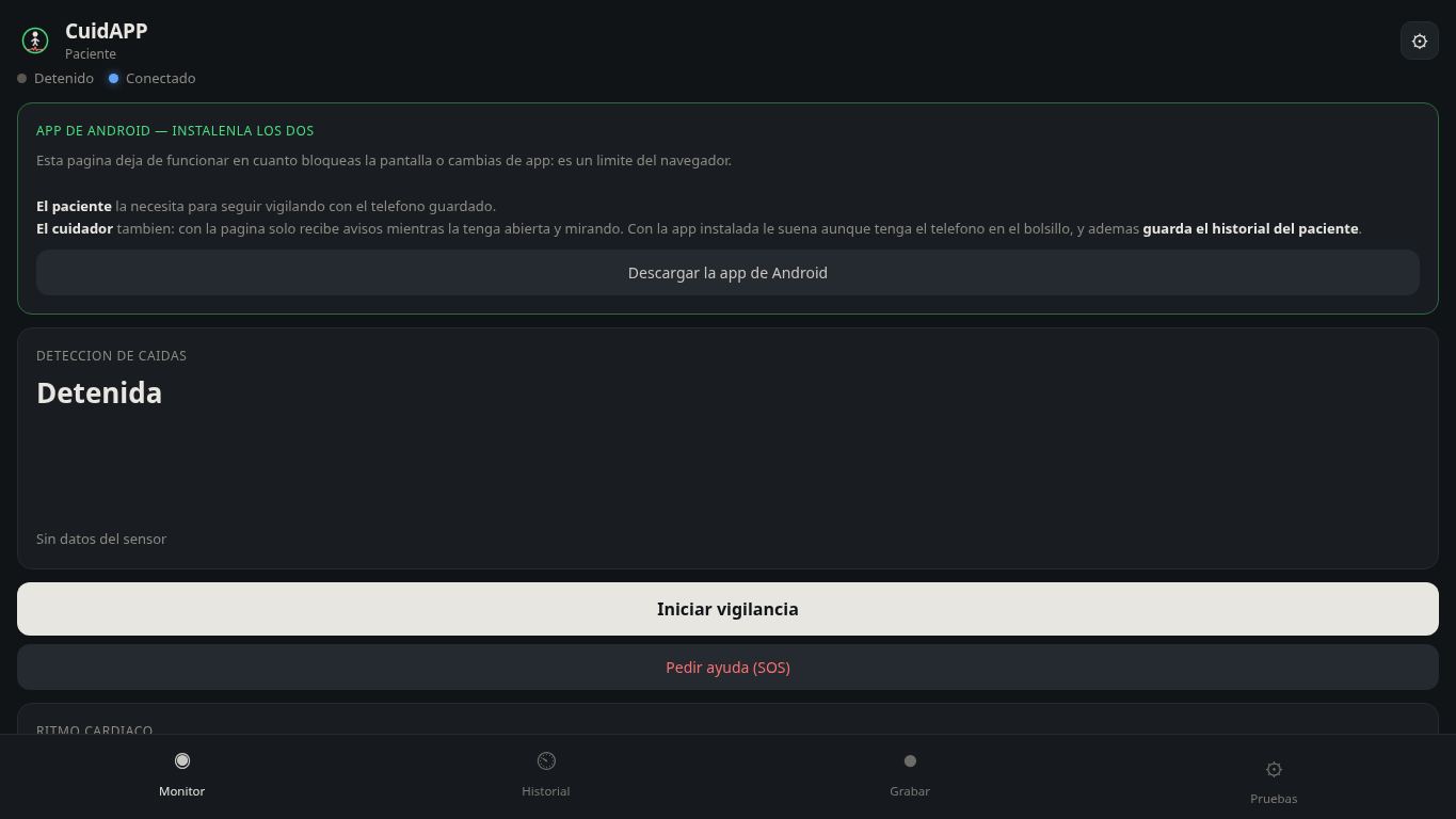 CuidAPP — deteccion de caidas desktop preview captured by PWAs.app