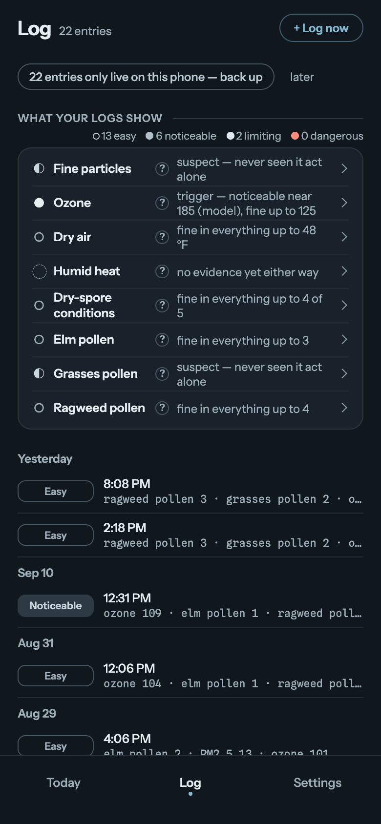 What your logs show, variable by variable, above the entries those verdicts came from