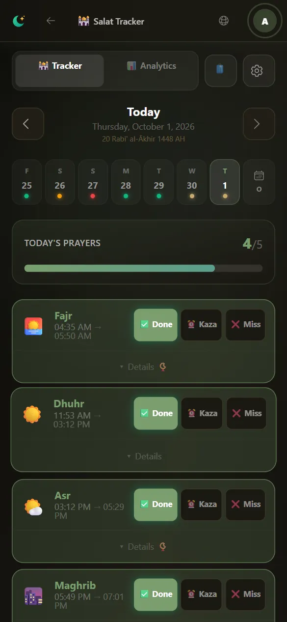 Log your five daily prayers