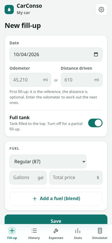 CarConso mobile preview captured by PWAs.app