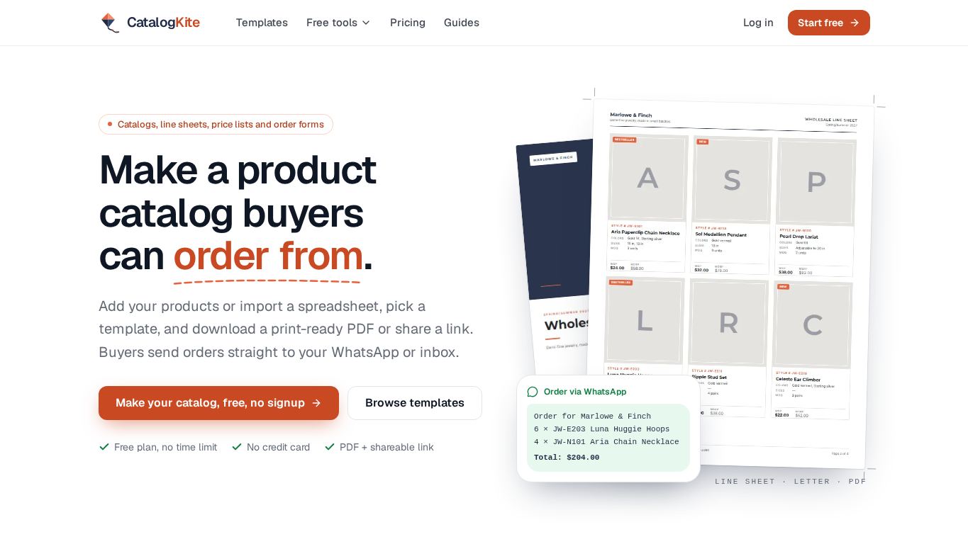 CatalogKite: Catalog & Line Sheet Maker desktop preview captured by PWAs.app