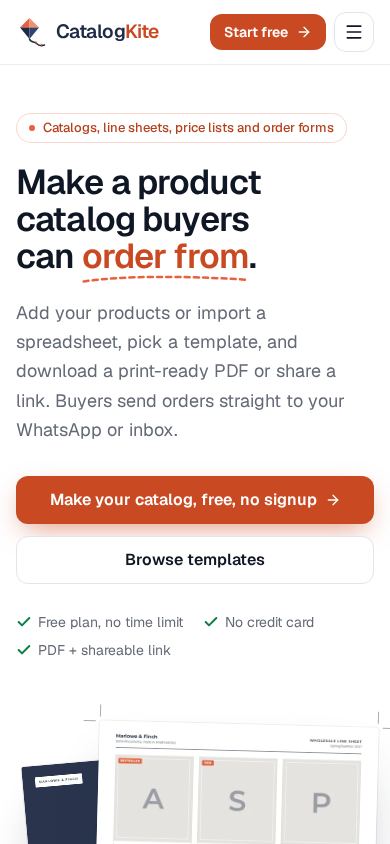 CatalogKite: Catalog & Line Sheet Maker mobile preview captured by PWAs.app