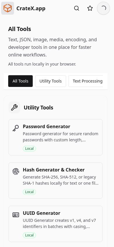 CrateX.app mobile preview captured by PWAs.app