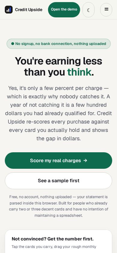 Credit Upside mobile preview captured by PWAs.app