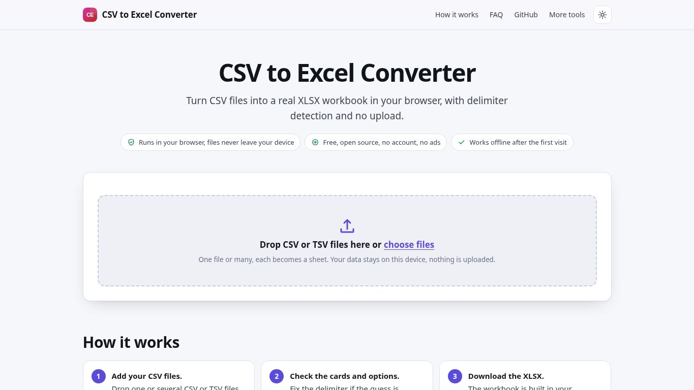 CSV to Excel Converter desktop preview captured by PWAs.app