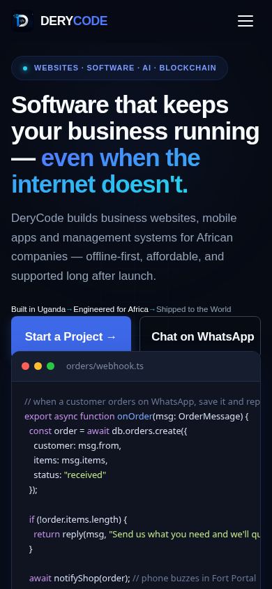 DeryCode Technologies mobile preview captured by PWAs.app