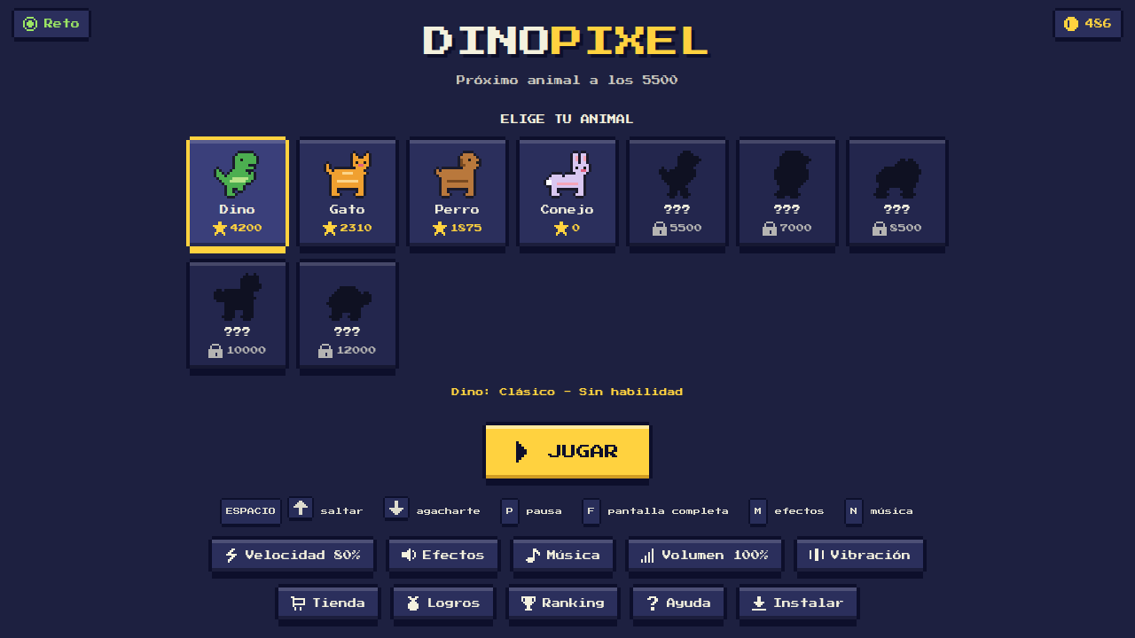 Menú: elige entre 9 animales desbloqueables