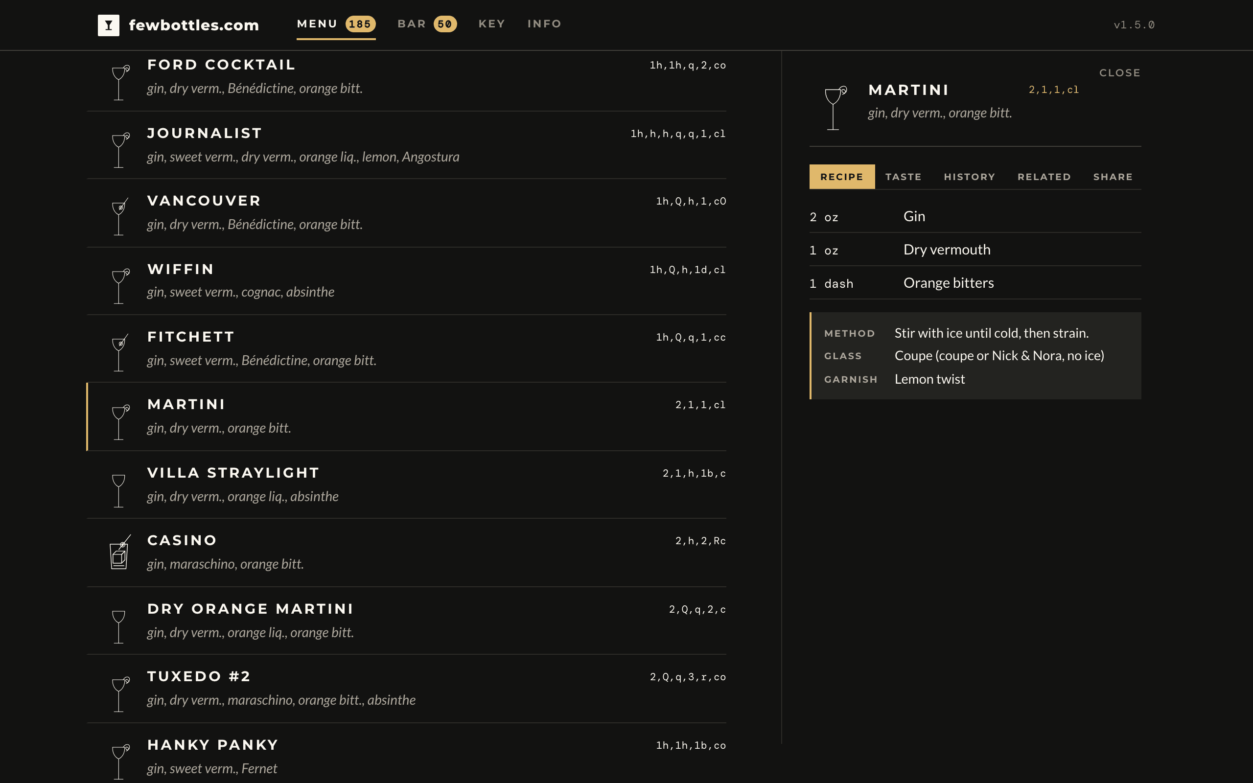 The menu on a laptop, a Martini open in the side panel