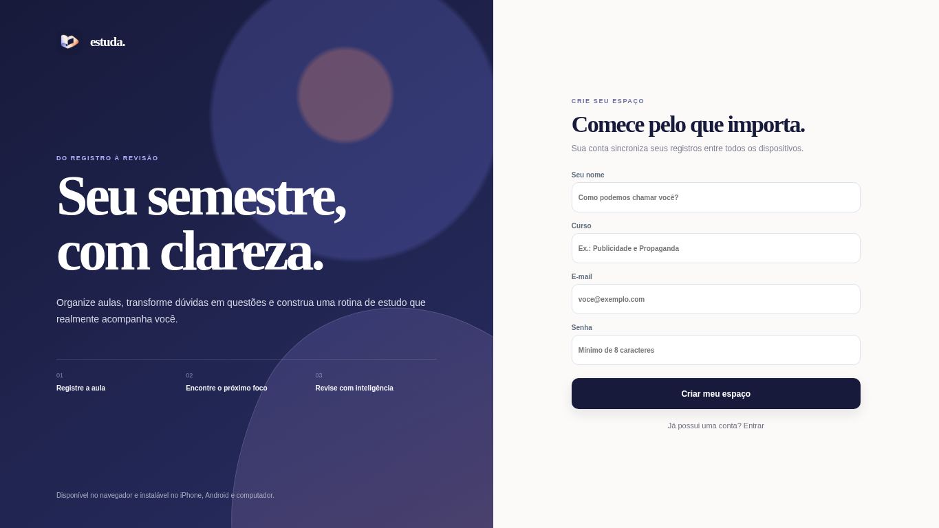 estuda. — Diário de Aula desktop preview captured by PWAs.app