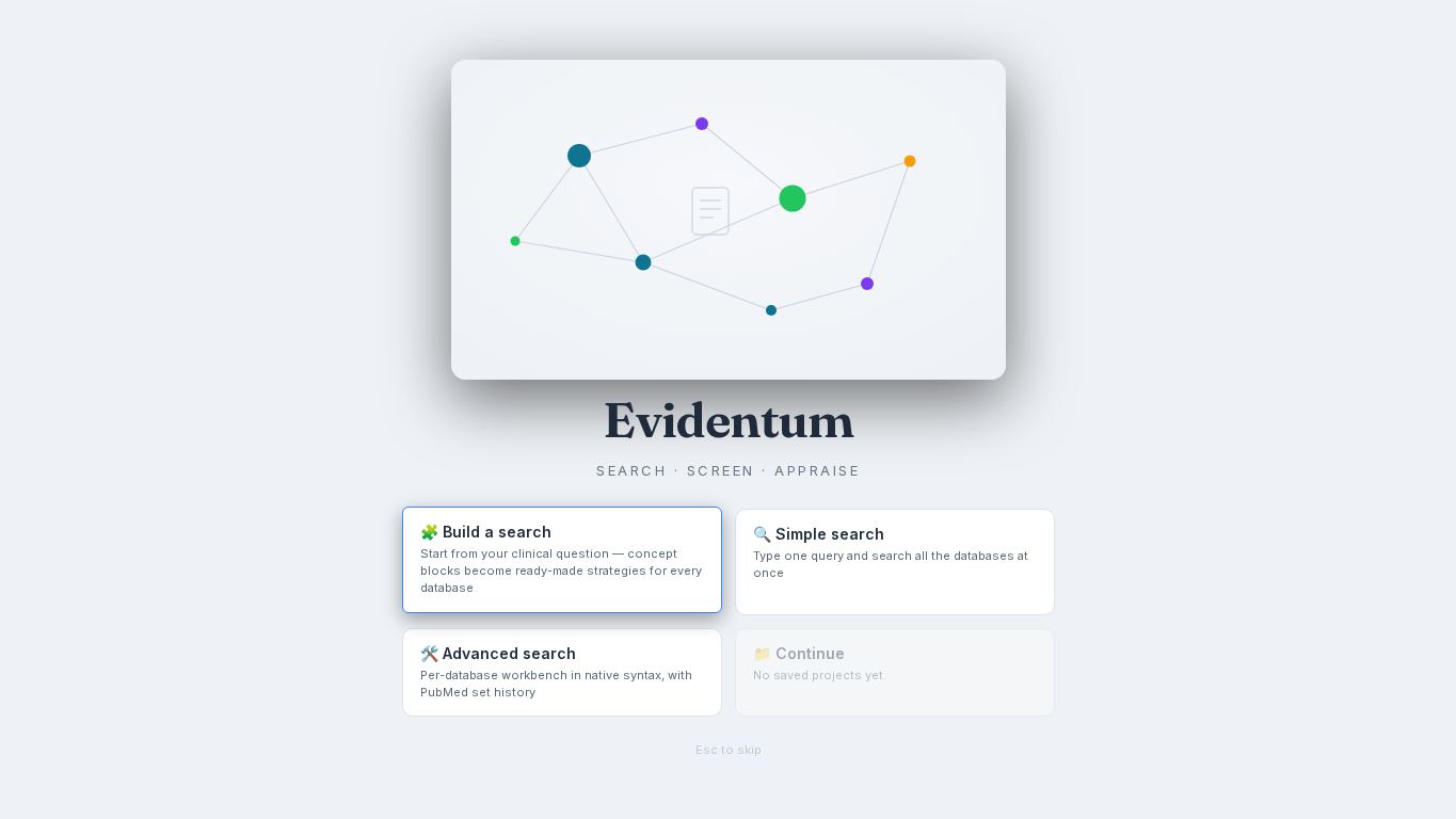 Evidentum — Systematic Review Workbench desktop preview captured by PWAs.app