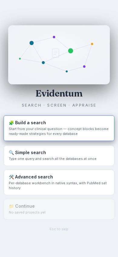 Evidentum — Systematic Review Workbench mobile preview captured by PWAs.app