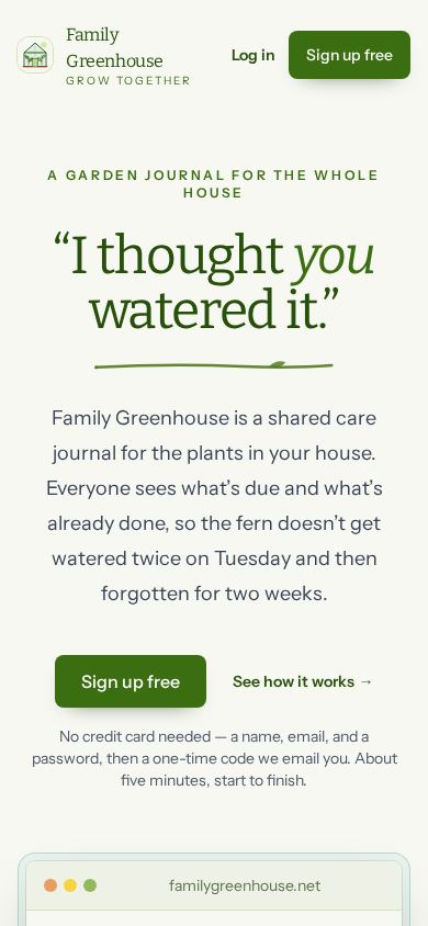 Family Greenhouse mobile preview captured by PWAs.app