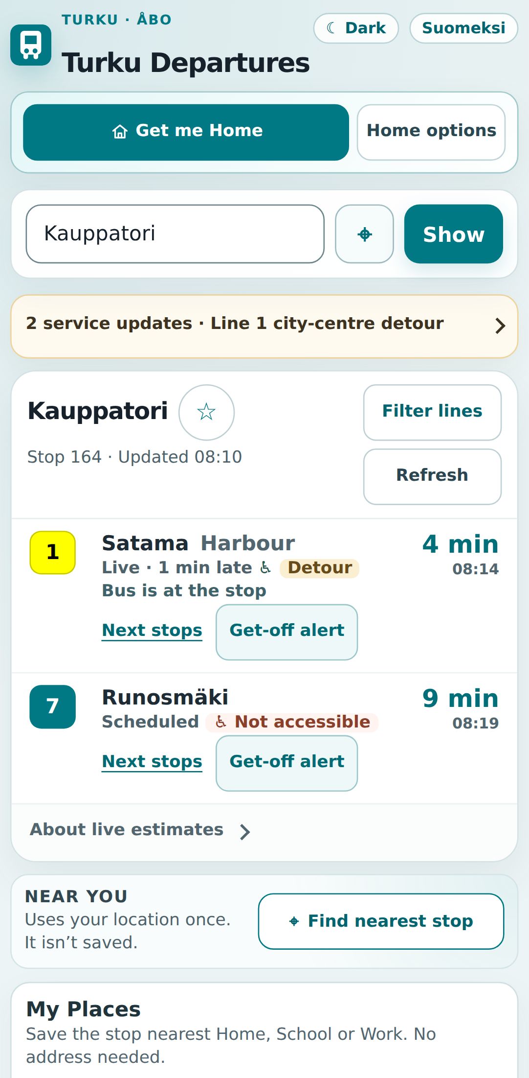 Turku Departures: live and scheduled departures from Kauppatori