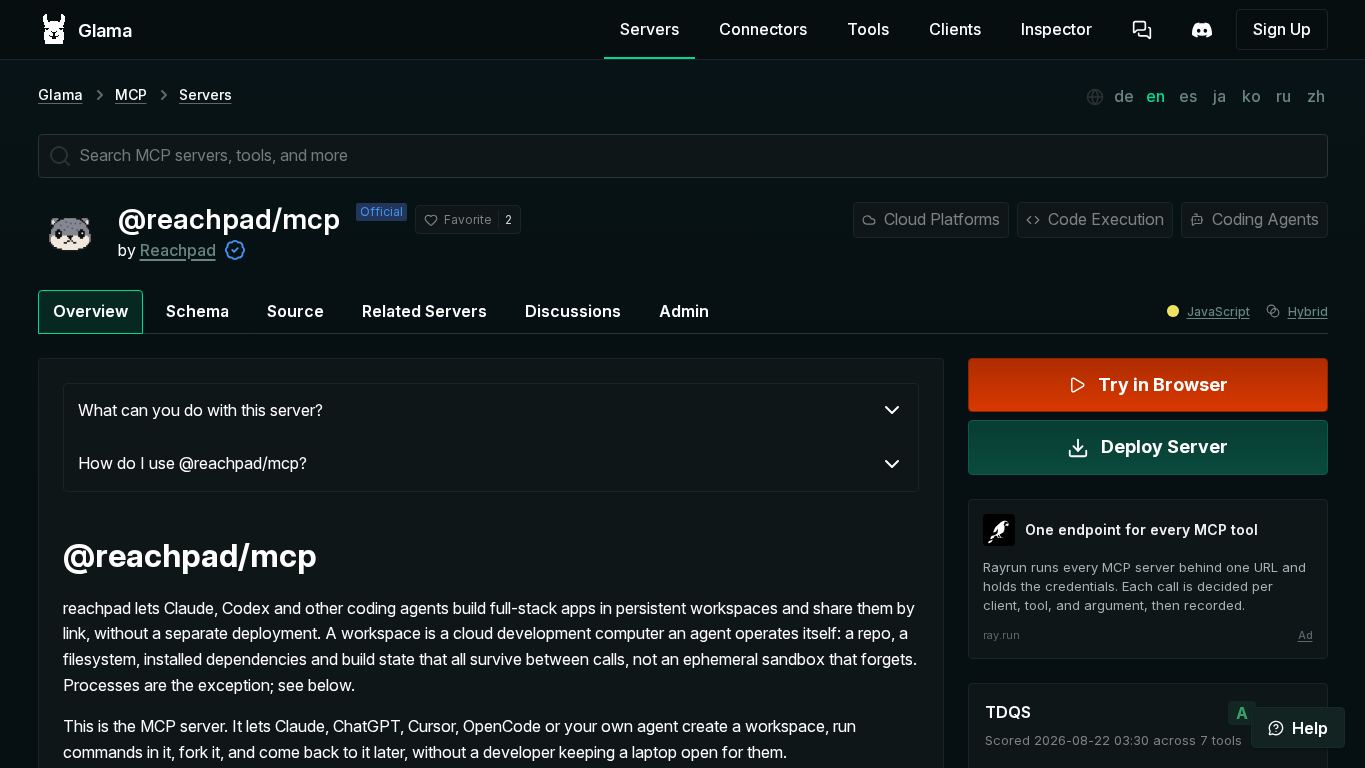 Glama desktop preview captured by PWAs.app
