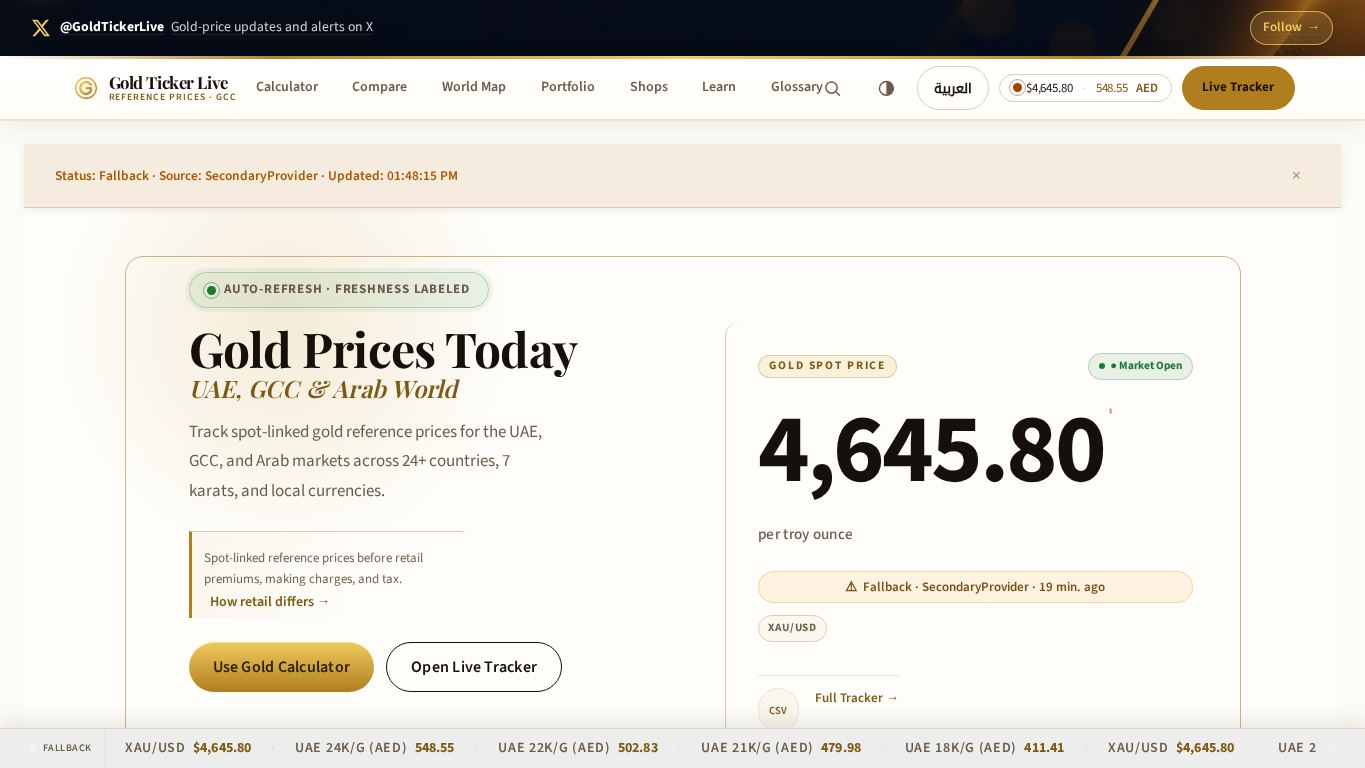 Gold Ticker Live — Reference Gold Price Tracker desktop preview captured by PWAs.app