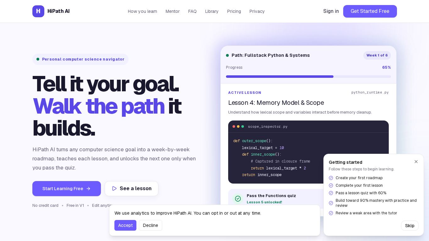 HiPath AI — Personal AI Learning Navigator desktop preview captured by PWAs.app