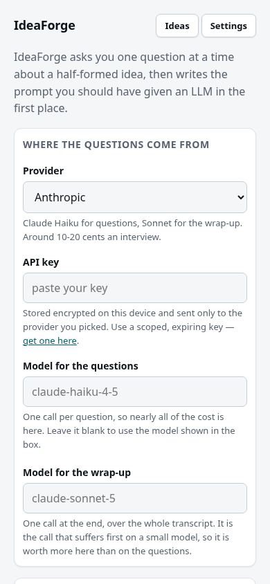 IdeaForge mobile preview captured by PWAs.app