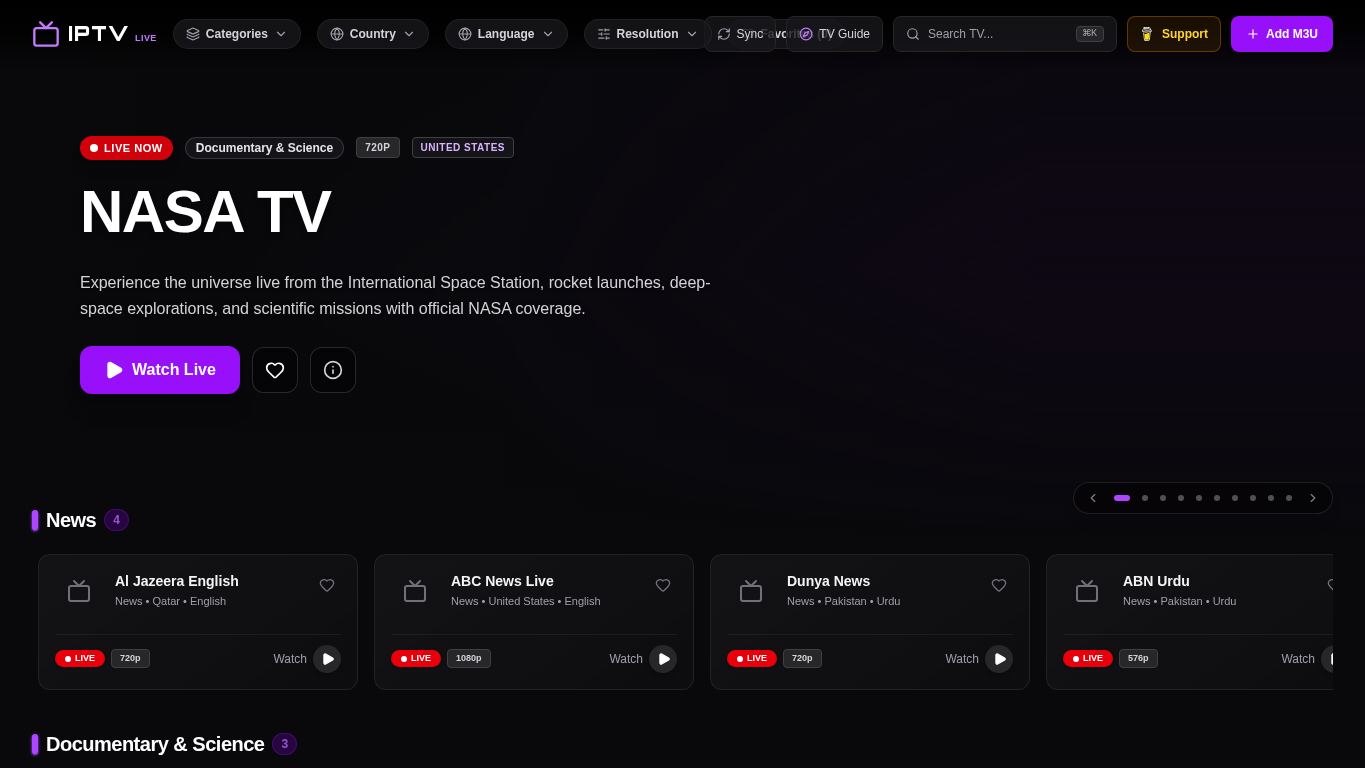IPTV - Live TV & Streaming desktop preview captured by PWAs.app