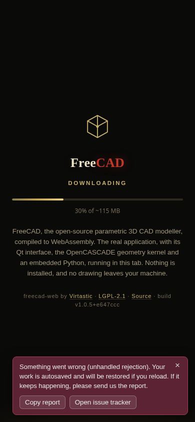 FreeCAD-Web mobile preview captured by PWAs.app