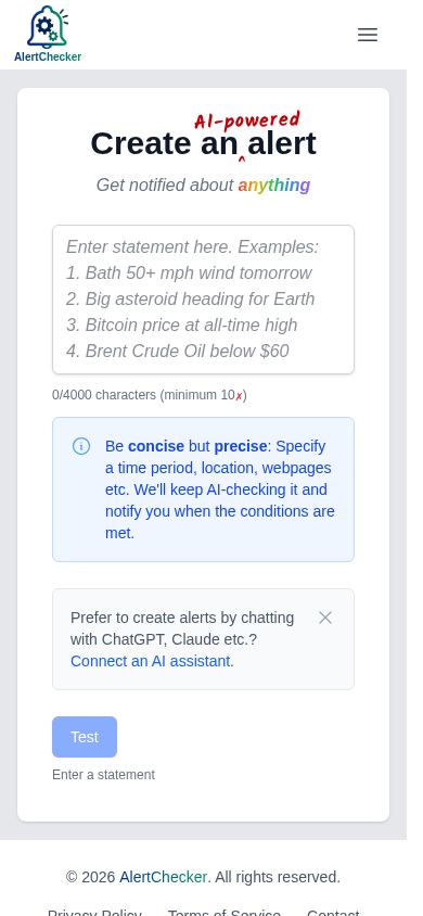 AlertChecker mobile preview captured by PWAs.app