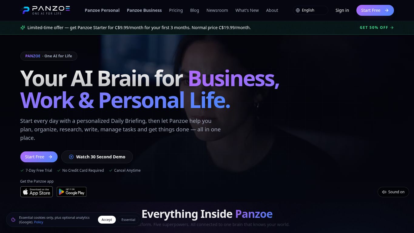 Panzoe — The AI Operating System for Life desktop preview captured by PWAs.app