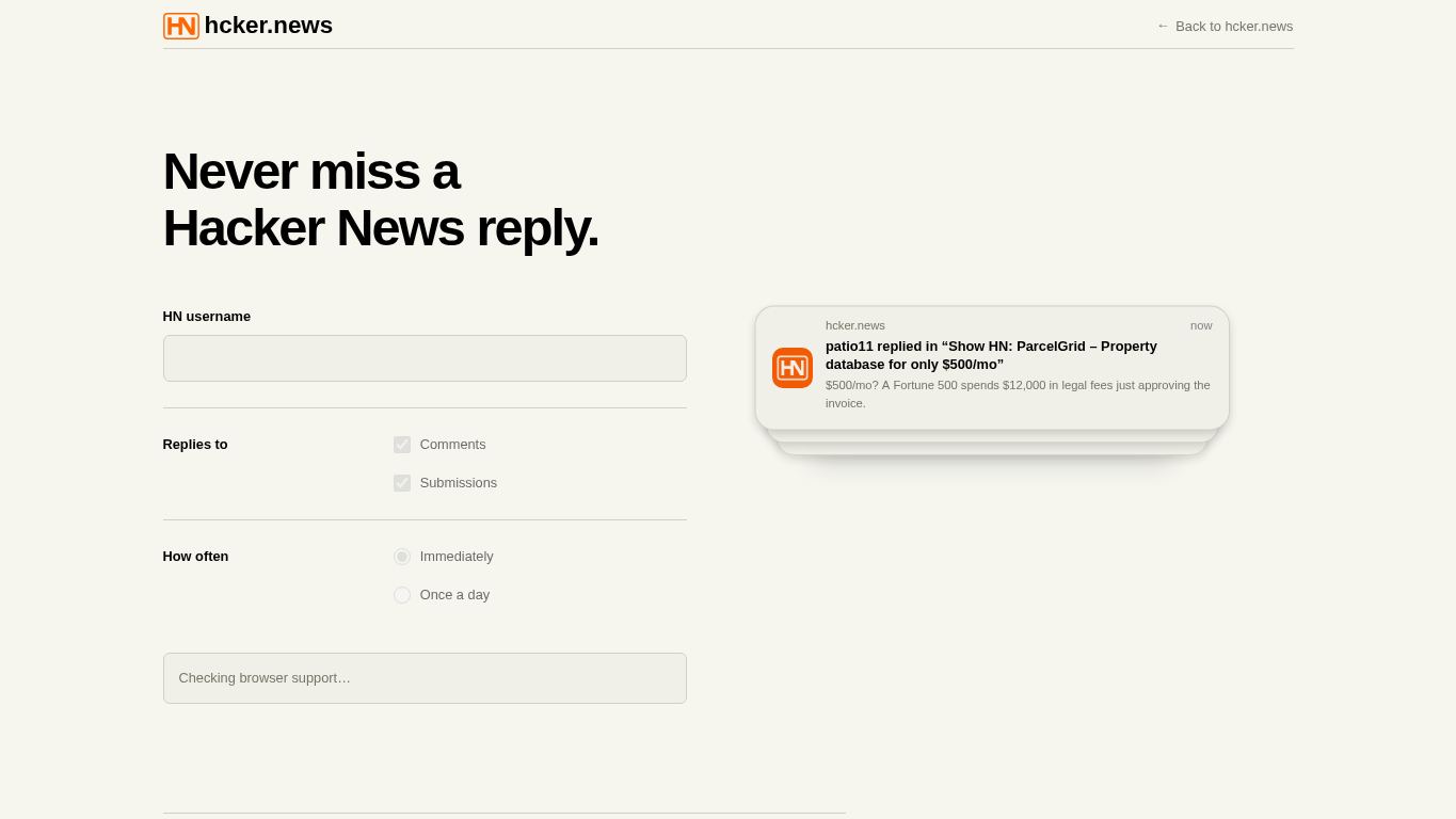 hcker.news desktop preview captured by PWAs.app