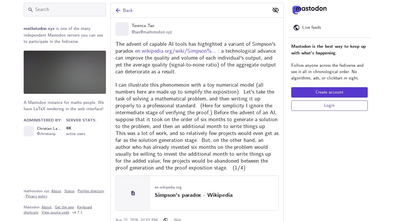 Mathstodon desktop preview captured by PWAs.app