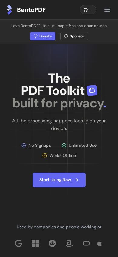 BentoPDF mobile preview captured by PWAs.app