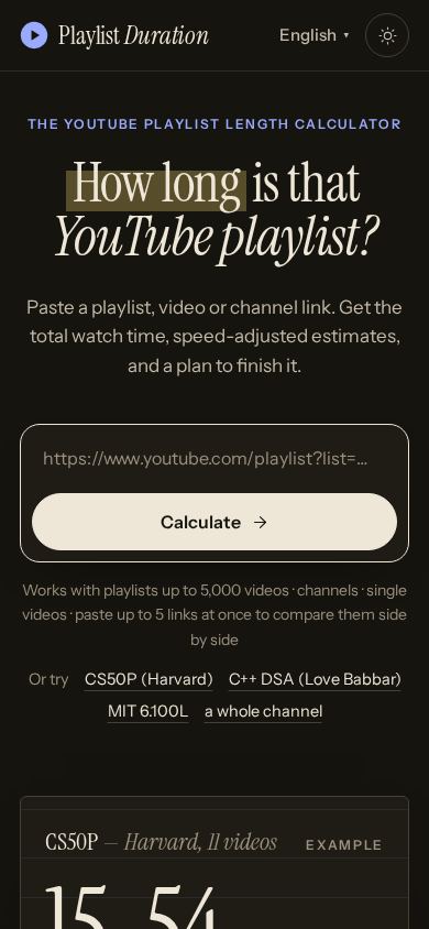Playlist Duration mobile preview captured by PWAs.app