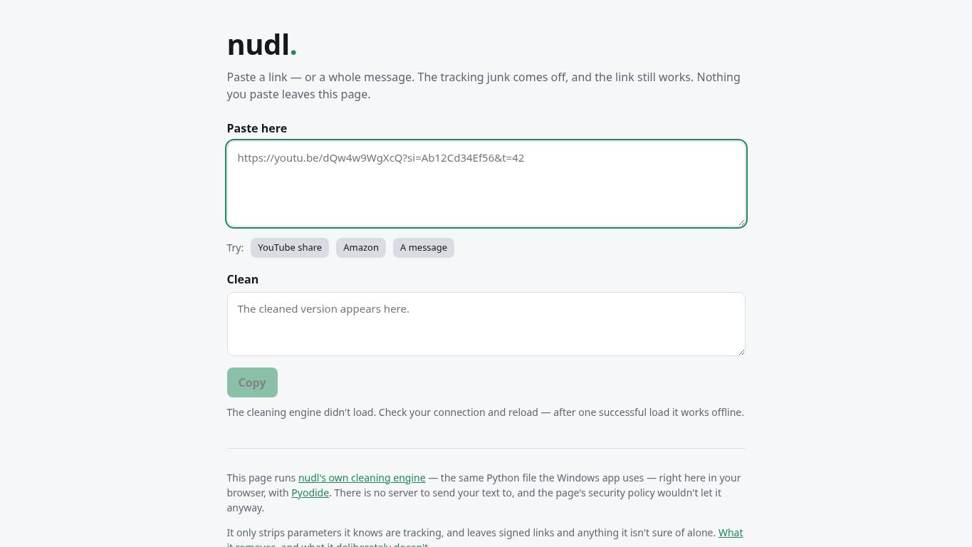 nudl — clean links desktop preview captured by PWAs.app