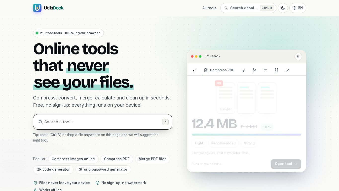 UtilsDock desktop preview captured by PWAs.app