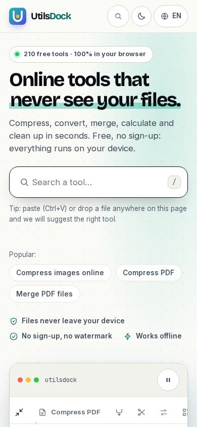 UtilsDock mobile preview captured by PWAs.app