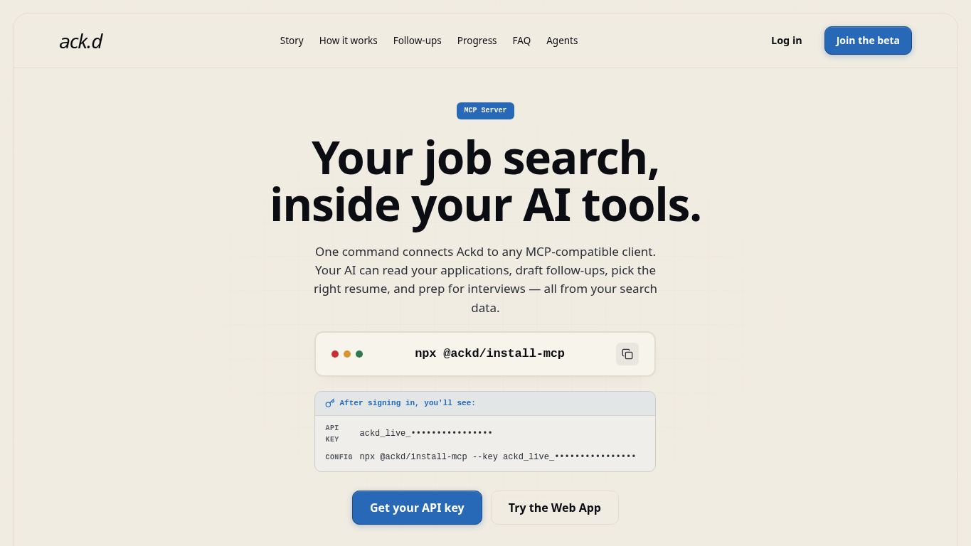 Ackd Job Application Tracker desktop preview captured by PWAs.app