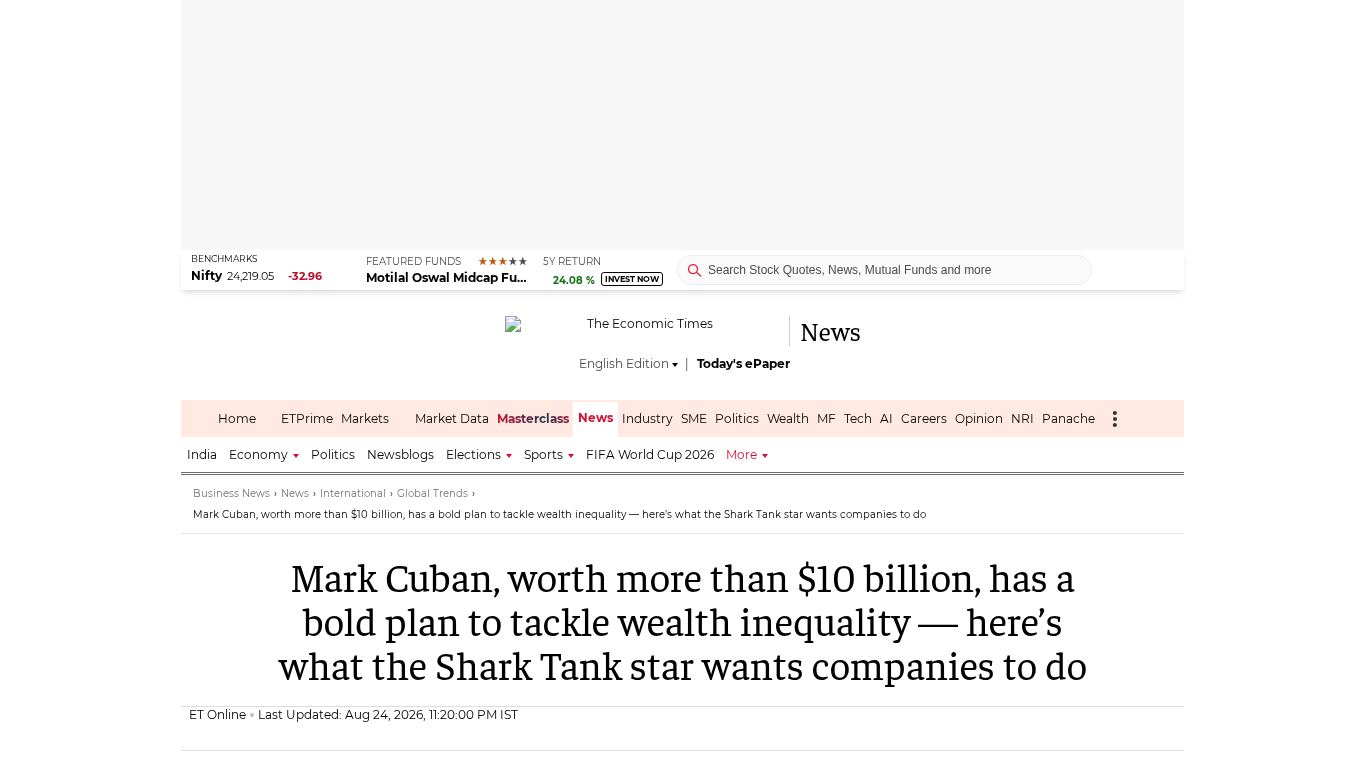 The Economic Times desktop preview captured by PWAs.app