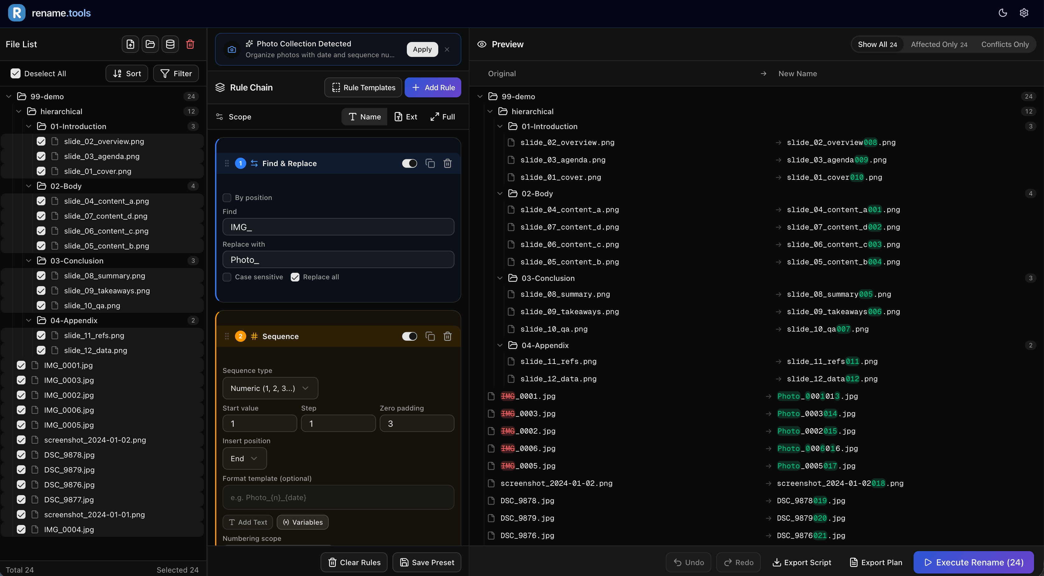 Rename.Tools - Dark Mode