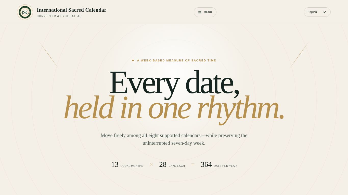 International Sacred Calendar desktop preview captured by PWAs.app