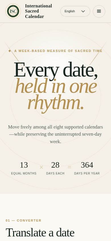 International Sacred Calendar mobile preview captured by PWAs.app
