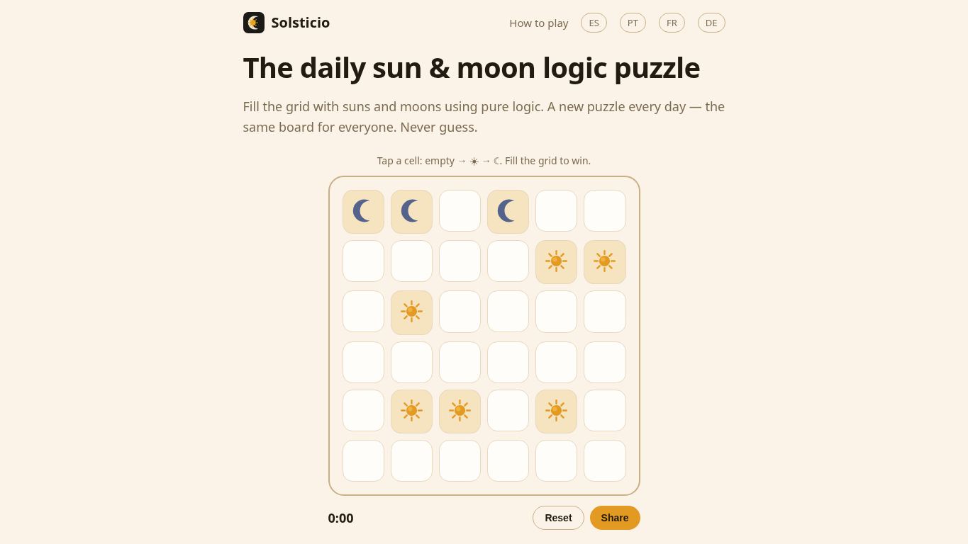 Solsticio — Daily Sun & Moon Puzzle desktop preview captured by PWAs.app