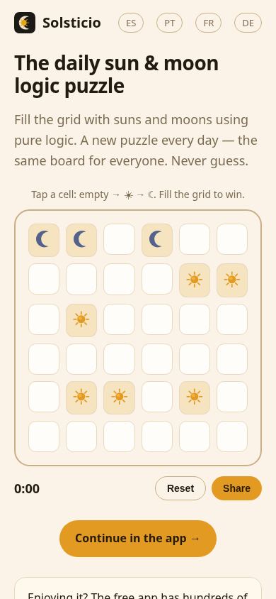 Solsticio — Daily Sun & Moon Puzzle mobile preview captured by PWAs.app