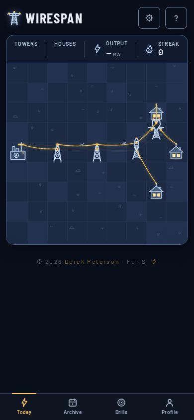 Wirespan · the daily power-line puzzle mobile preview captured by PWAs.app