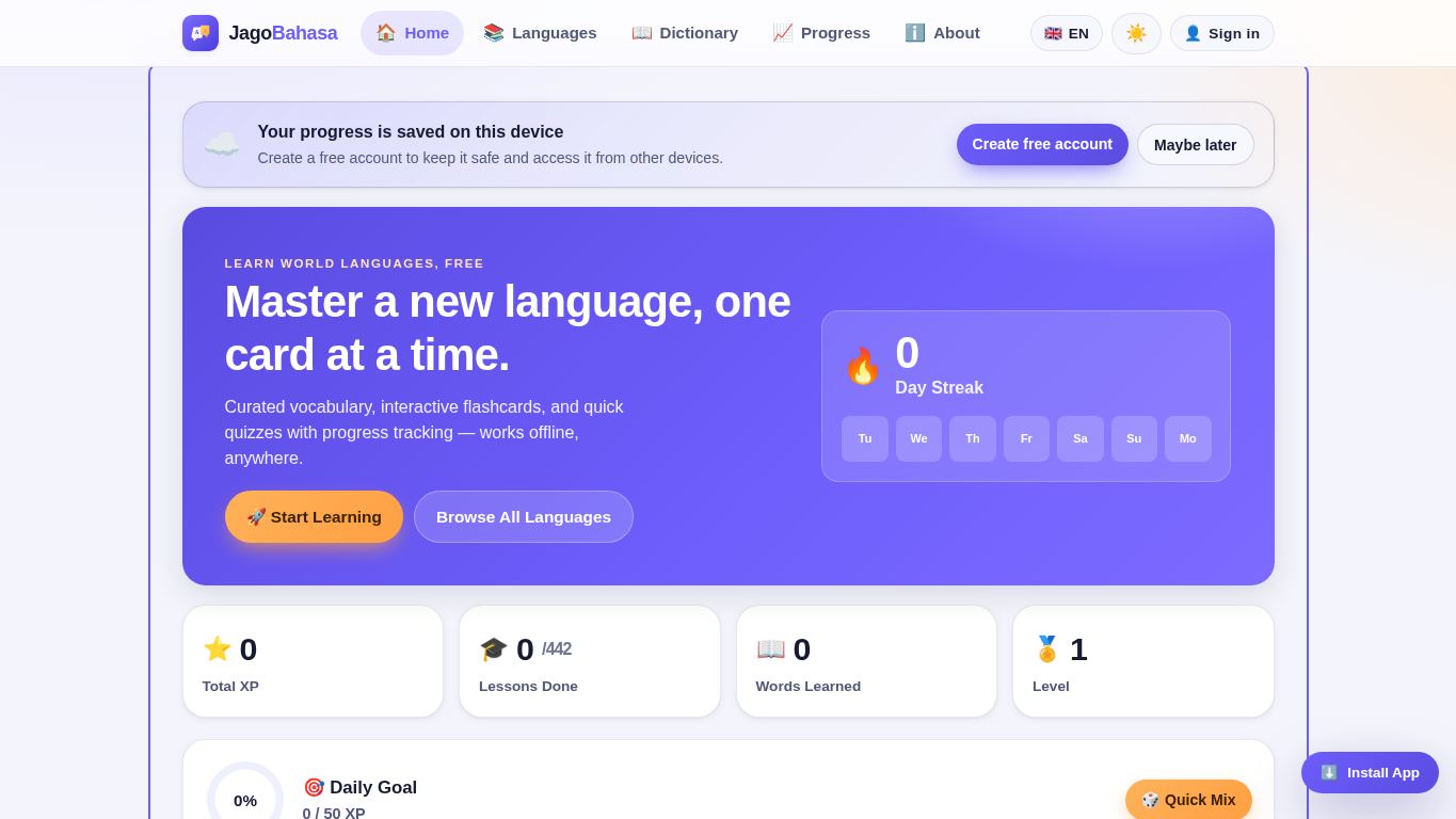 Jago Bahasa — Belajar Bahasa Dunia desktop preview captured by PWAs.app