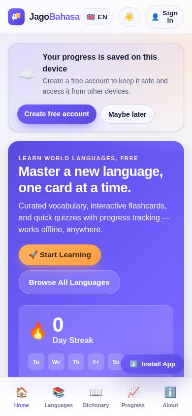 Jago Bahasa — Belajar Bahasa Dunia mobile preview captured by PWAs.app