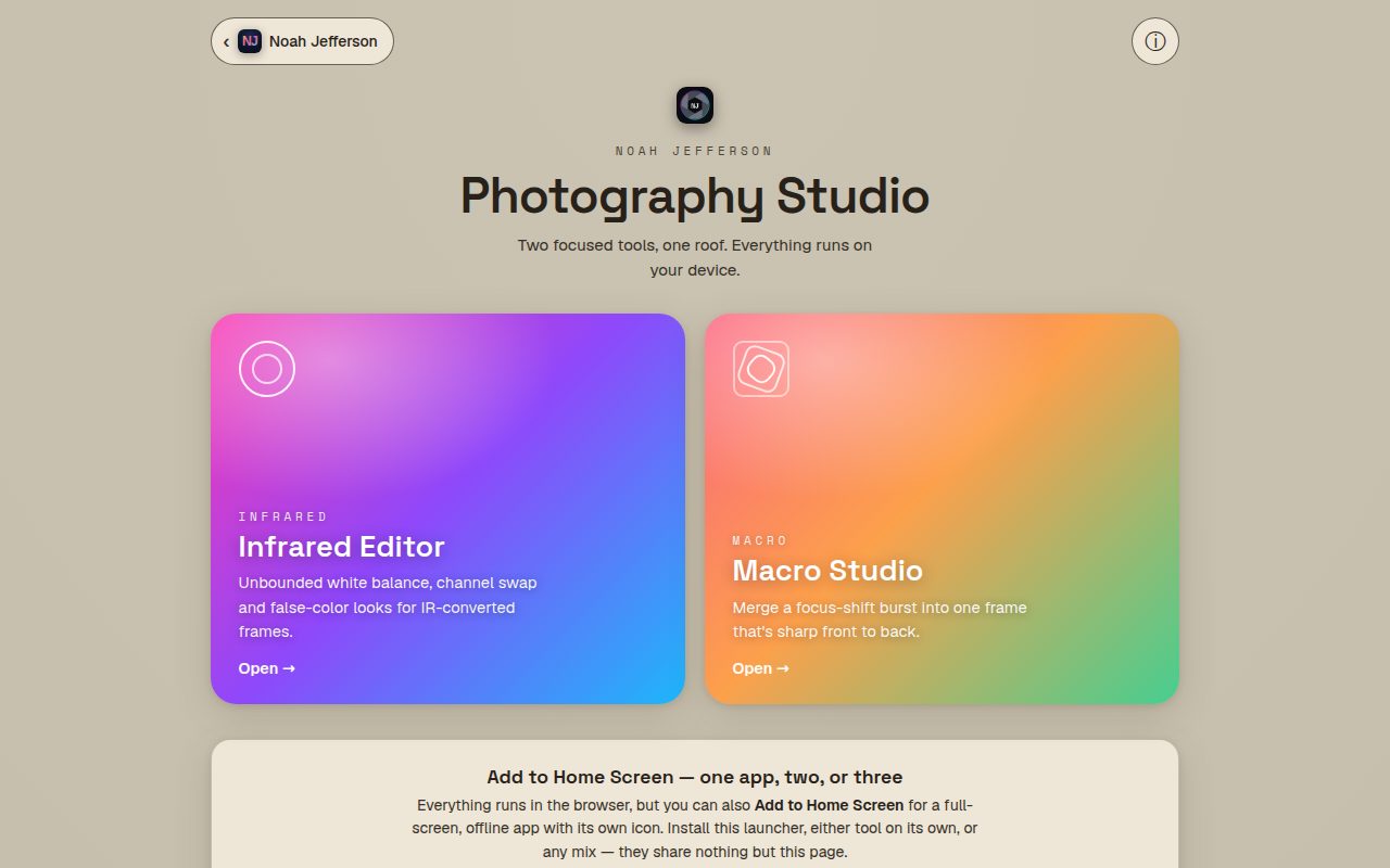 The Studio launcher, with the Infrared and Macro doors
